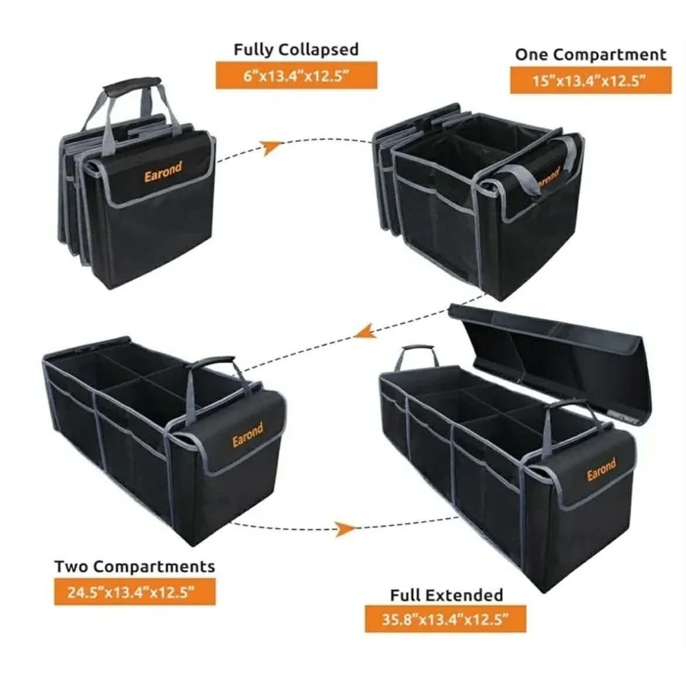 Car Trunk Organizer With Lid Collapsible Car Storage Organizer With Multi Compar